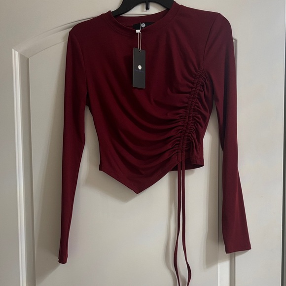 Nino Balcutti Tops - Elegant Burgundy Ruched Long Sleeve Top